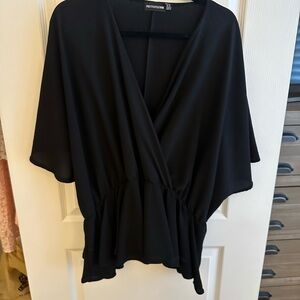 PrettyLittleThing Black Draped Blouse